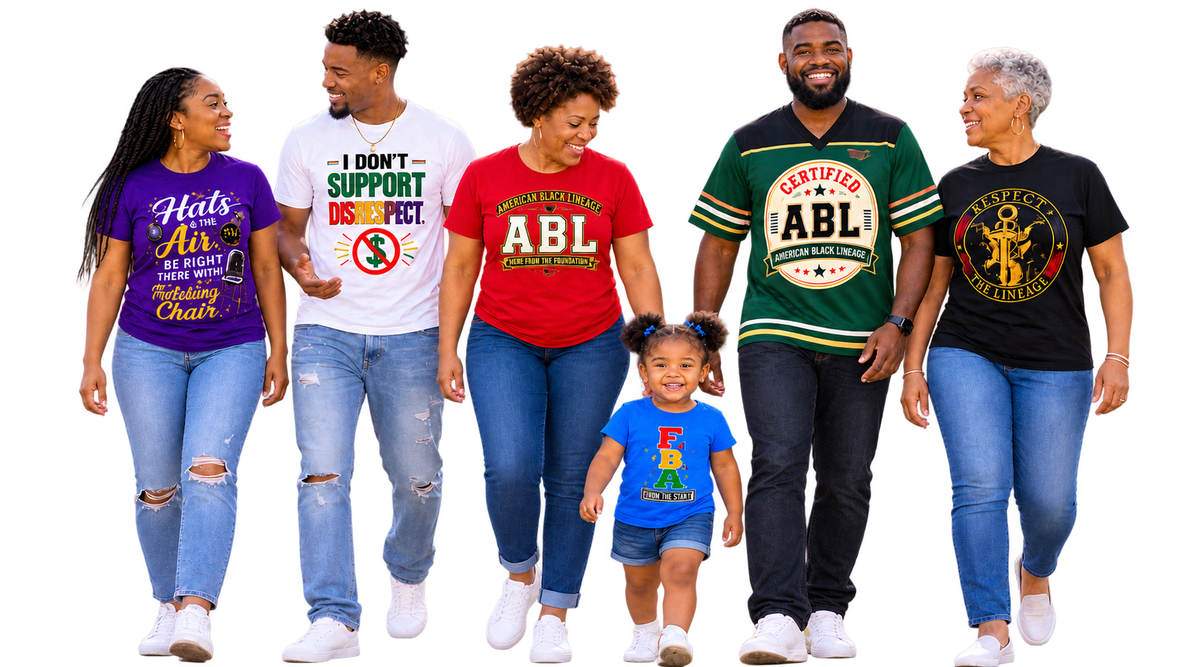 FBA family and community wearing heritage apparel