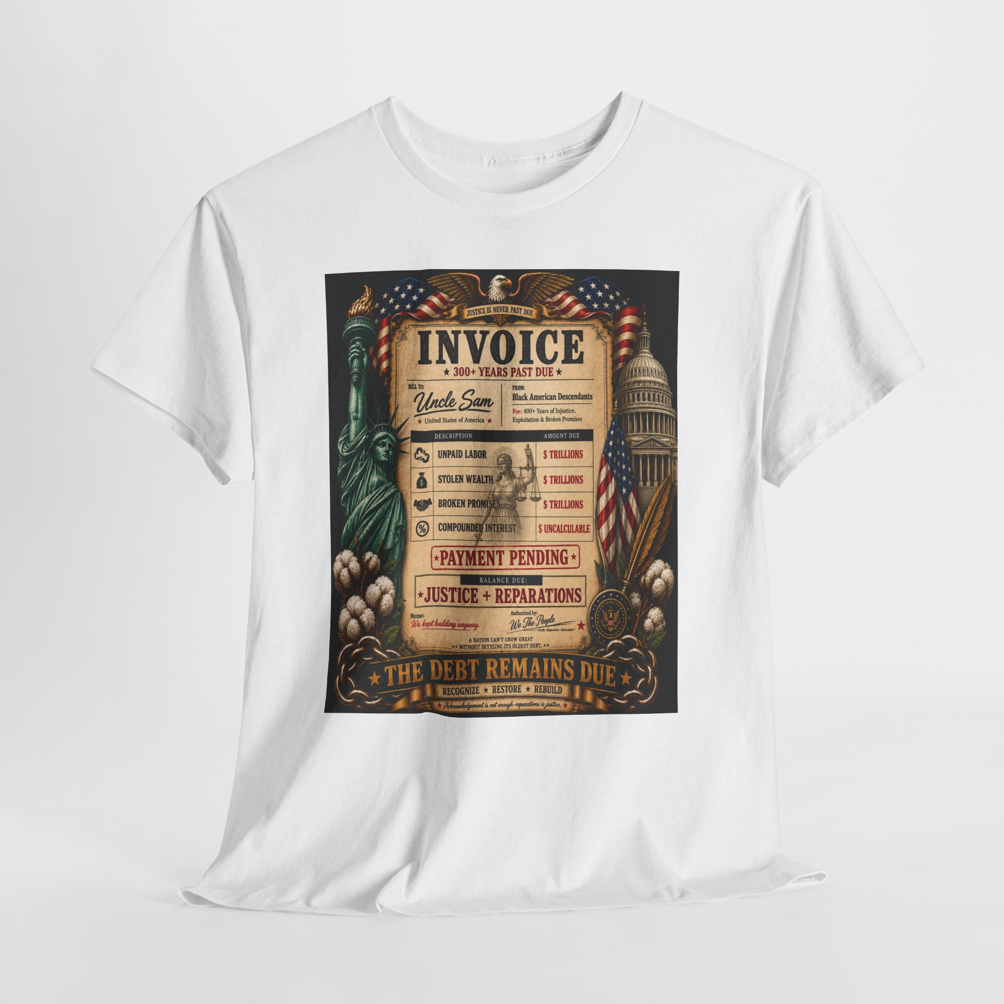 Reparations Invoice Tee | The Debt Remains Due Unisex Heavy Cotton Tee - Image 8