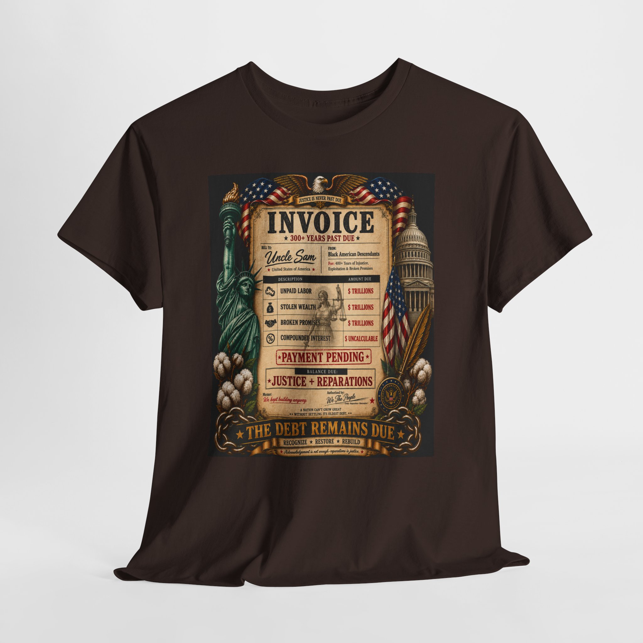 Reparations Invoice Tee | The Debt Remains Due Unisex Heavy Cotton Tee - Image 3