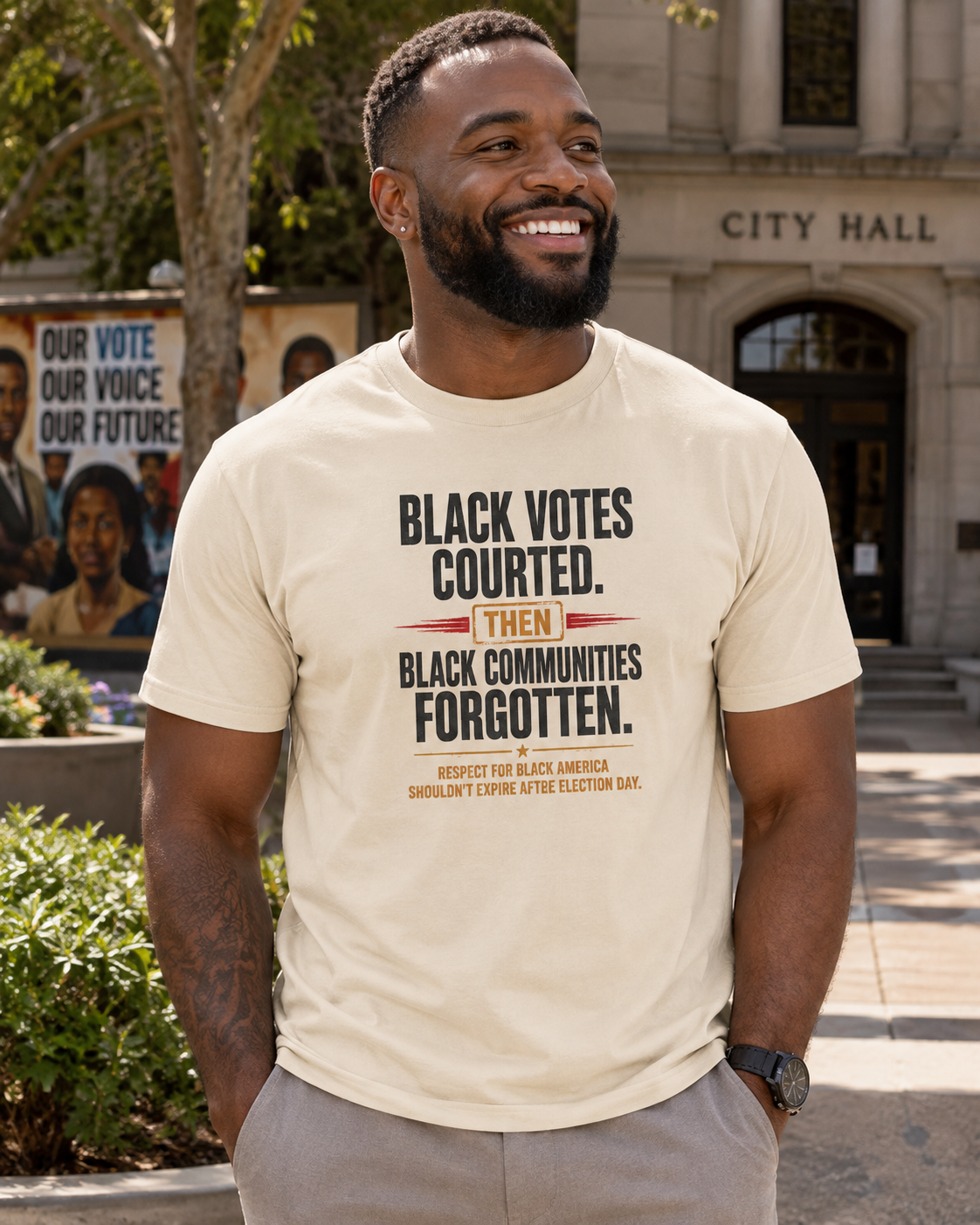 Black Votes Courted. Black Communities Forgotten. Tee - Image 2