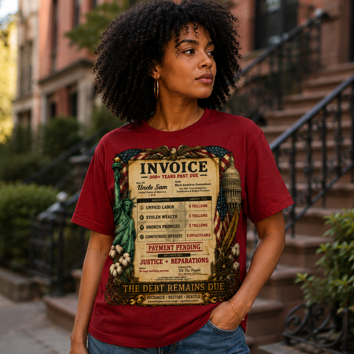 Reparations Invoice Tee | The Debt Remains Due Unisex Heavy Cotton Tee - Image 2