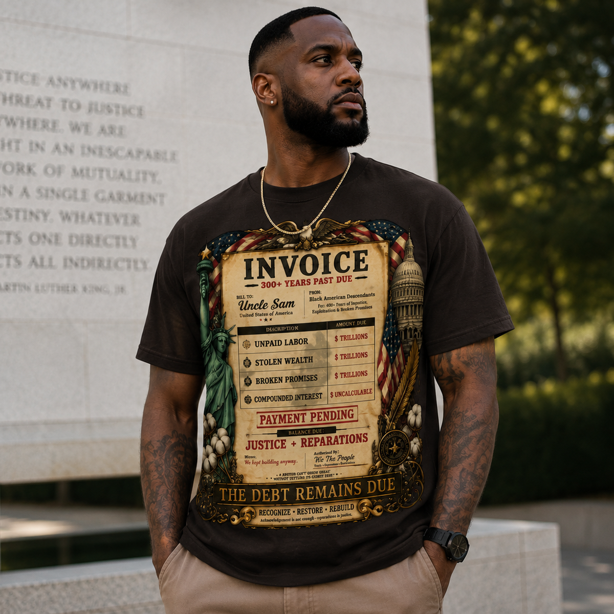 Reparations Invoice Tee | The Debt Remains Due Unisex Heavy Cotton Tee - Image 4