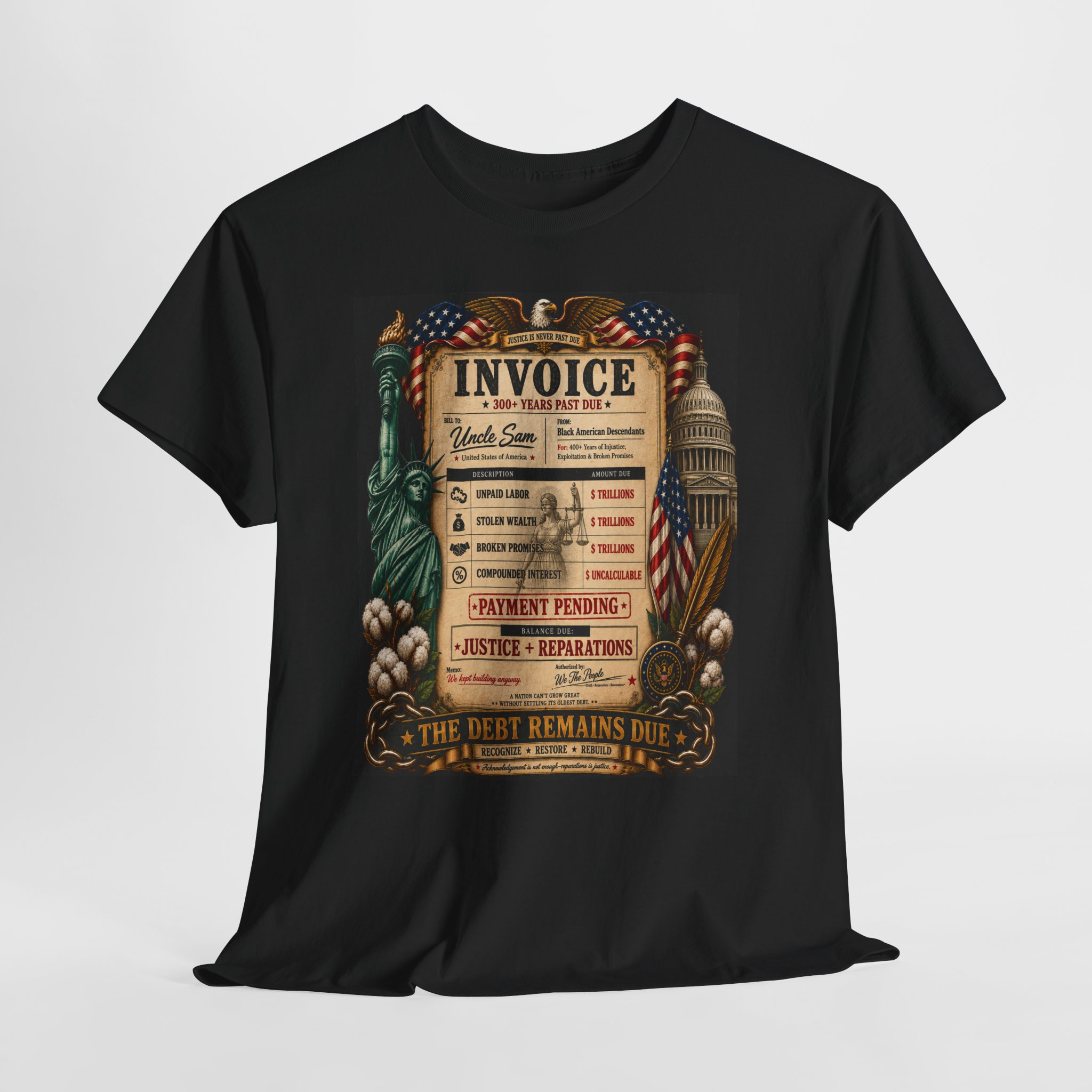 Reparations Invoice Tee | The Debt Remains Due Unisex Heavy Cotton Tee - Image 5