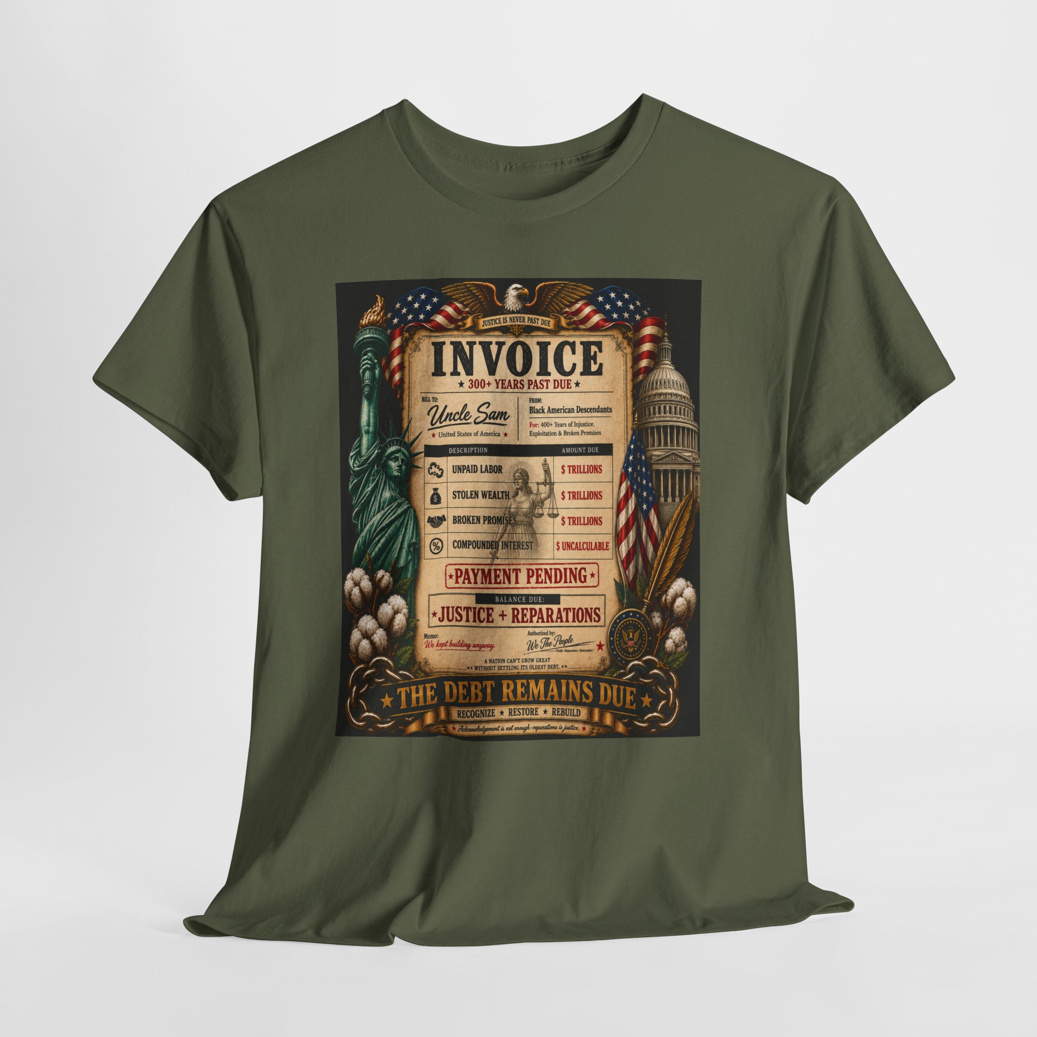 Reparations Invoice Tee | The Debt Remains Due Unisex Heavy Cotton Tee - Image 6
