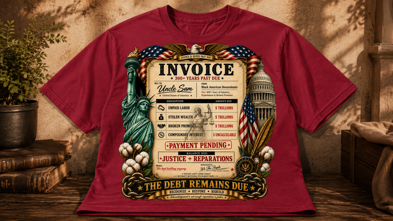 Cardinal red Reparations Invoice tee